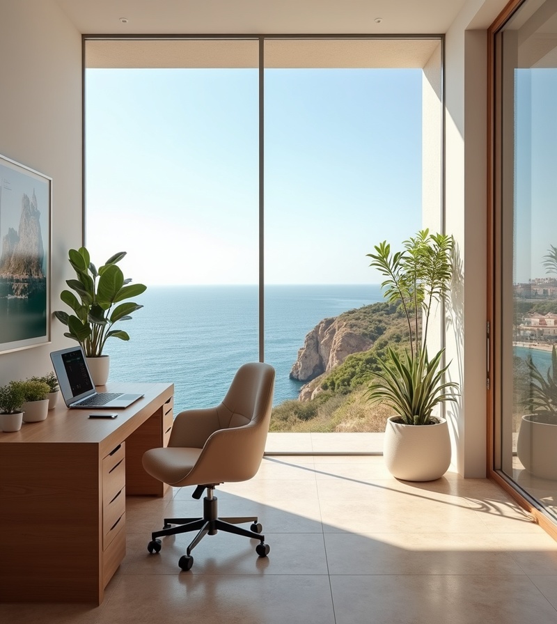 Vista interior com mar ao fundo